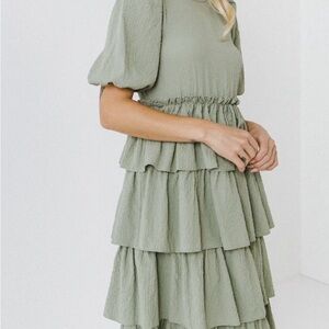 Free the Roses Sage Green Tiered Midi Dress